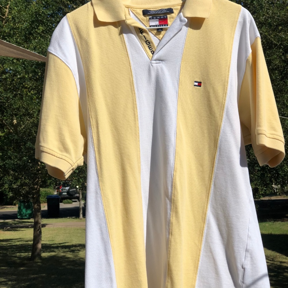 90s Tommy Hilfiger Yellow & White Vertical Stripe - Picture 2 of 2